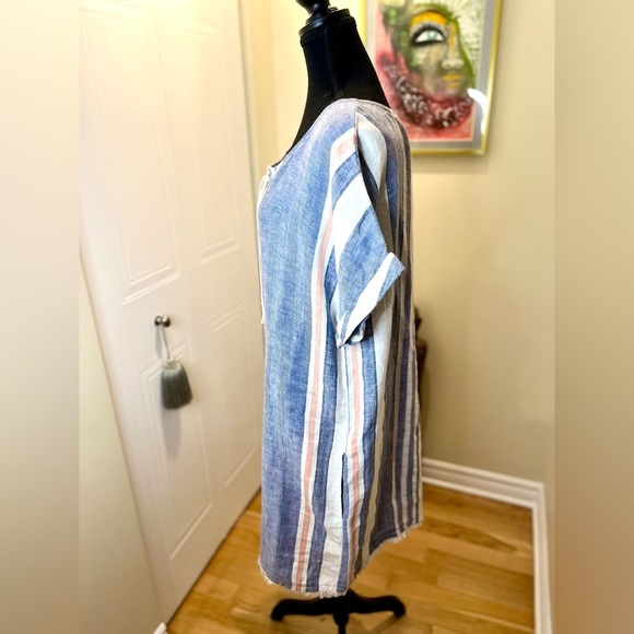 Caslon Striped Lace Up Shift  oversized Dress, lace up 3/4 front, short dolman - Picture 6 of 10